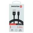 Swissten textil microUSB mobil kábel - fekete - 300cm