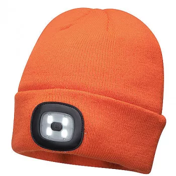 PORTWEST kötött téli sapka - USB fejlámpával - narancs
