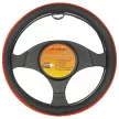Műbőr kormányvédő - fekete/piros varással - 37-39cm