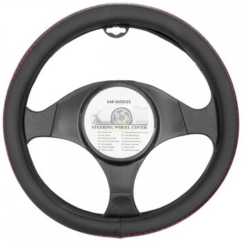   Műbőr kormányvédő - fekete - bordó hullámos mintával - 37-39cm