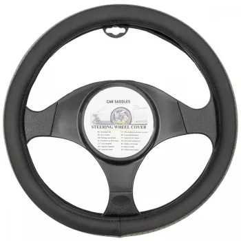   Műbőr kormányvédő - fekete - bézs hullámos mintával - 37-39cm