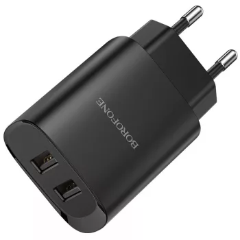   Borofone BN2 hálózati töltő adapter - 2xUSB 2.1A, - fekete