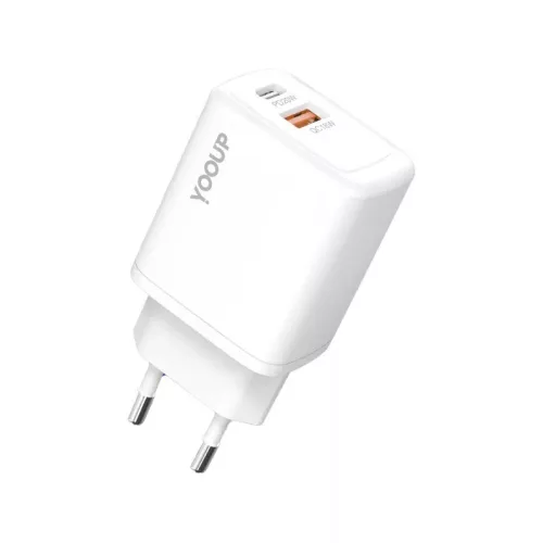YooUp NC56-D dupla hálózati töltő - USB- Type-C - PD20W - fehér