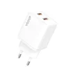 YooUp NC63-D dupla hálózati töltő - USB-Type-C - PD 20W - fehér