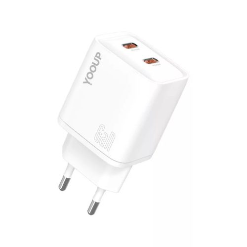 YooUp NC63-F dupla hálózati töltő - Type-C - PD 40W - fehér