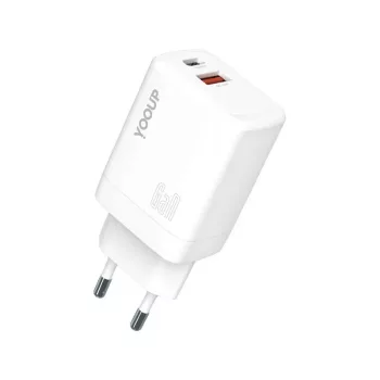   YooUp NC48-D dupla hálózati töltő - USB-TYPE-C - PD45W - fehér