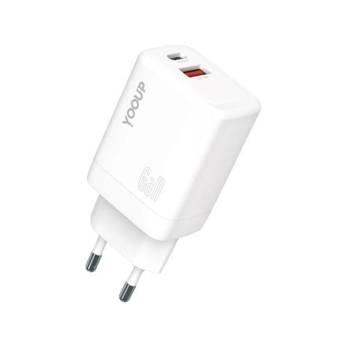 YooUp NC48-D dupla hálózati töltő - USB-TYPE-C - PD45W - fehér