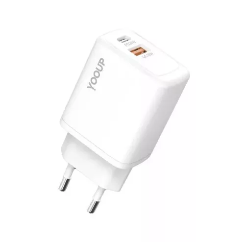 YOOUP NC56-D USB+USB-C 18W/20W 1,5A/1,67A hálózati töltő - fehér
