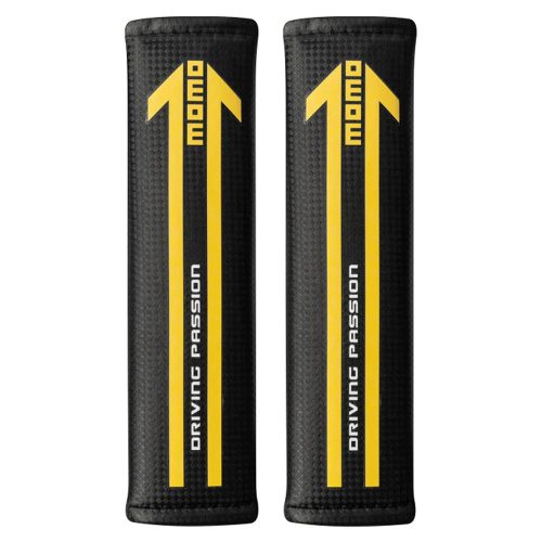 MOMO biztonsági övpárna - fekete carbon/sárga logo - párban