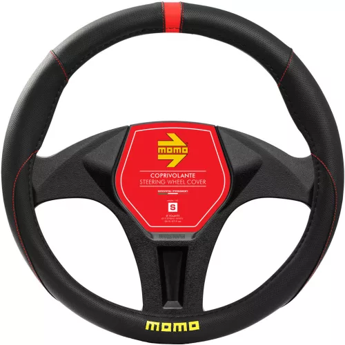 Momo Elegant kormányvédő - M - 38-39cm - fekete-piros/sárga logó
