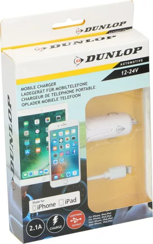 Dunlop Iphone szivargyújtó töltő - 12/24V, 2,1A