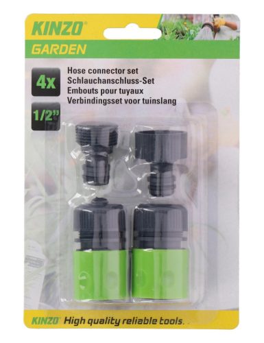Kinzo csatlakozókészlet kerti locsolótömlőhöz - 1/2" - 4 darabos