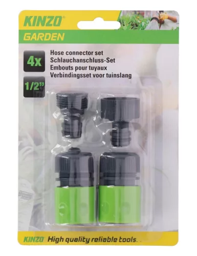 Kinzo csatlakozókészlet kerti locsolótömlőhöz - 1/2" - 4 darabos