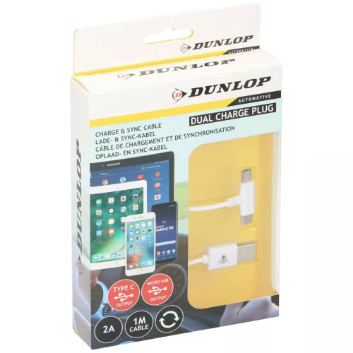 Dunlop Micro USB/Type-C adatkábel - 2A - fehér - 100cm