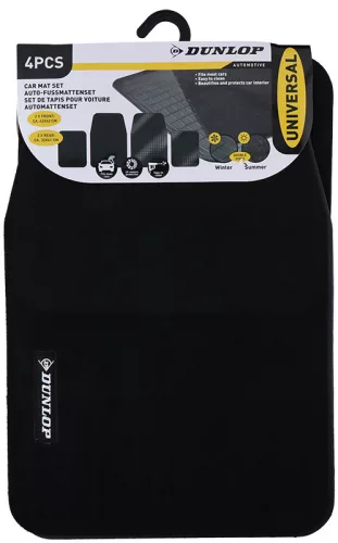 Dunlop univerzális autószőnyeg szett - két oldalas - textil/gumi - fekete