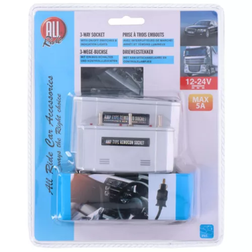 All Ride szivargyújtó elosztó hármas - 12/24V 5A - kapcsolóval