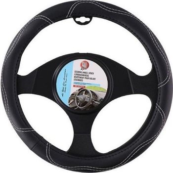   Műbőr kormányvédő - fekete/fehér hullám varással - 37-39cm