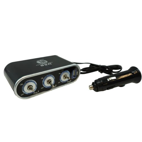 All Ride 3-as szivargyújtó elosztó külön kapcsolókkal és USB kimenettel - 12/24V