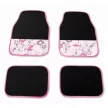 4 részes, autós szőnyegszett, műanyagszövet, fekete, fehér-rózsaszín virágmintával