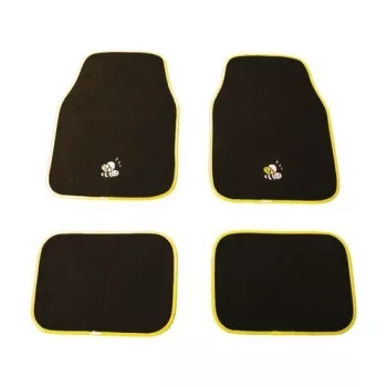   4 részes, autós szőnyegszett, műanyagszövet, fekete, méhecske mintával