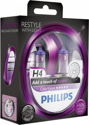 Philips ColorVision izzó pár - lila - H4 - 12V - 60/55W