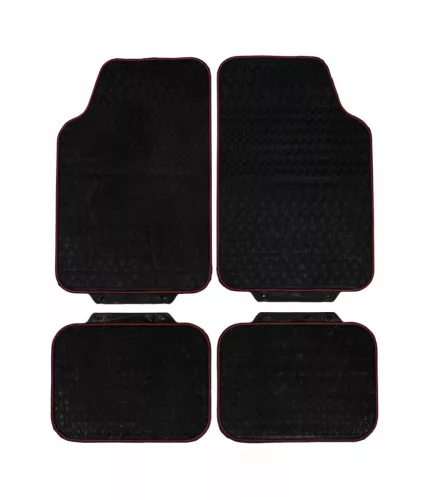 4 részes, autós gumiszőnyeg szett, fekete színű, piros szegéllyel