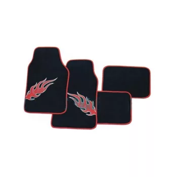   4 részes autószőnyeg szett, szövet, fekete, láng mintákkal