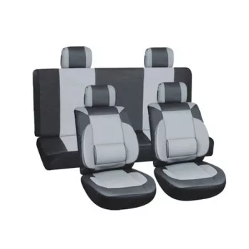   8 részes üléshuzat szett deréktámasszal - szürke/fekete