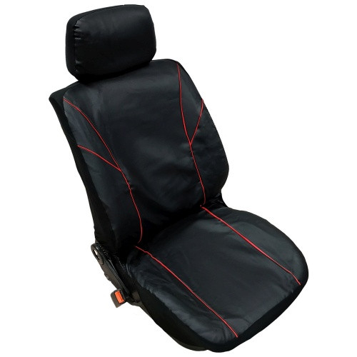 8 részes üléshuzat műbőr hatású, fekete színű piros csíkkal