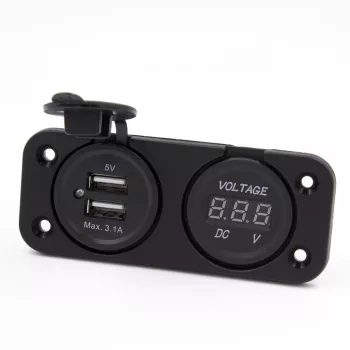 MaxSpeed dupla. szerelhető USB aljzat voltmérővel - 9-30V