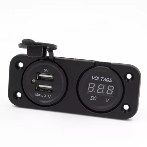 MaxSpeed dupla. szerelhető USB aljzat voltmérővel - 9-30V