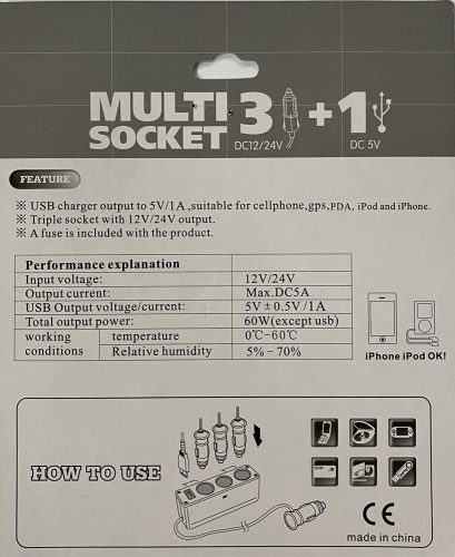 3-as szivargyújtó elosztó + USB - 12/24V