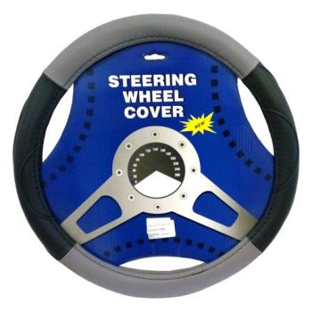 Műbőr kormányvédő - fekete/szürke - 37-39cm