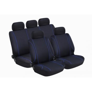   Anma - 9 részes univerzális üléshuzat szett - fekete színű kék csíkkal