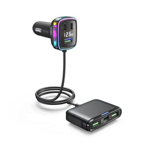 GC05 6 portos USB/USB-C autós szivargyújtós töltő feszültségmérővel - 12/24V 115W