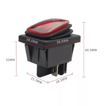   Vízálló billenőkapcsoló - 4 tűs, 2 állású - 250 V 35 A - piros