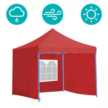   Összecsukható fémvázas kerti pavilon 2,9X2,9m - oldalfallal - piros