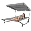 Kétszemélyes napozóágy árnyékolóval, szürke