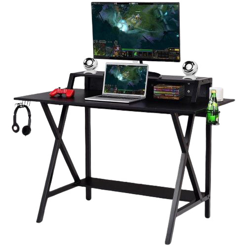 Gamer íróasztal beépített USB csatlakozóval, fejhallgató és pohártartóval