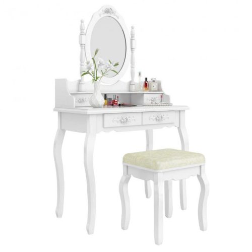 Tükrös fésülködő asztal párnázott székkel, Rome - fehér
