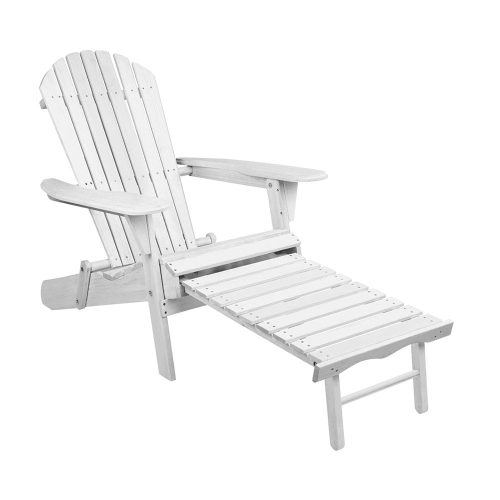 Fa kerti szék kihúzható lábtartóval - fehér