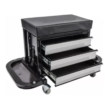   Gurulós szerelőszék fiókkal, felhajtható tároló rekeszekkel