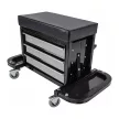 Gurulós szerelőszék fiókkal, felhajtható tároló rekeszekkel