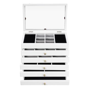   6 rekeszes ékszertartó kihúzható fiókokkal, fehér színben