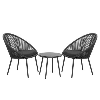 Fonott kültéri szett 2 fotellel, üveglapos asztallal