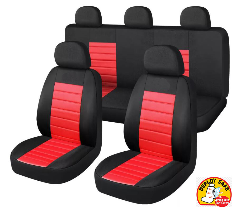 Image of 9 részes, két helyen osztható - légzsákos - univerzális üléshuzat szett - piros-fekete - 203-6BR-AZ
