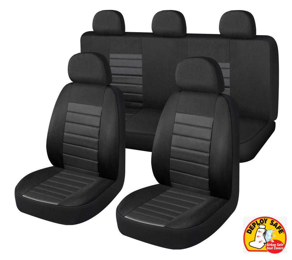 Image of 9 részes, két helyen osztható - légzsákos - univerzális üléshuzat szett - fekete-fekete - 203-6BK-AZ