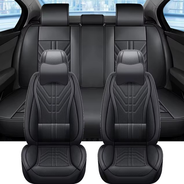 Image of 13 részes prémium műbőr üléshuzat szett nyakpárnákkal - légzsákos - osztható - fekete