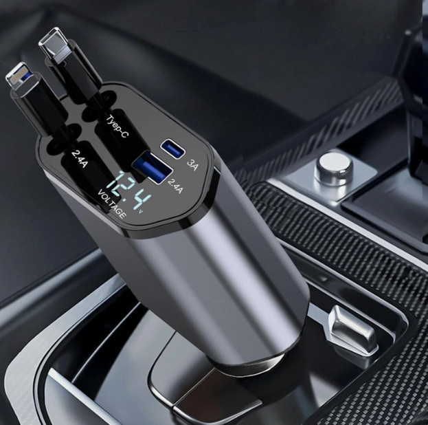 Image of 4in1 autós töltő kihúzható kábellel - 120W 12/24V