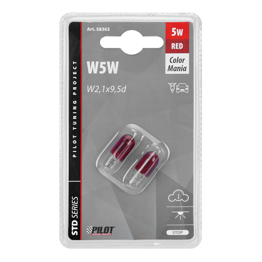 Image of 2 V-os foglalat nélküli izzó - W2,1x9,5d - piros - párban